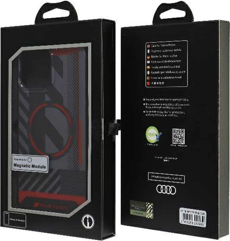 Audi IML Sport MagSafe dėklas Apple iPhone 13 Pro Max 6.7″ juodos spalvos hardcase AU-IMLMIP13PM-RSQ/D2-BK