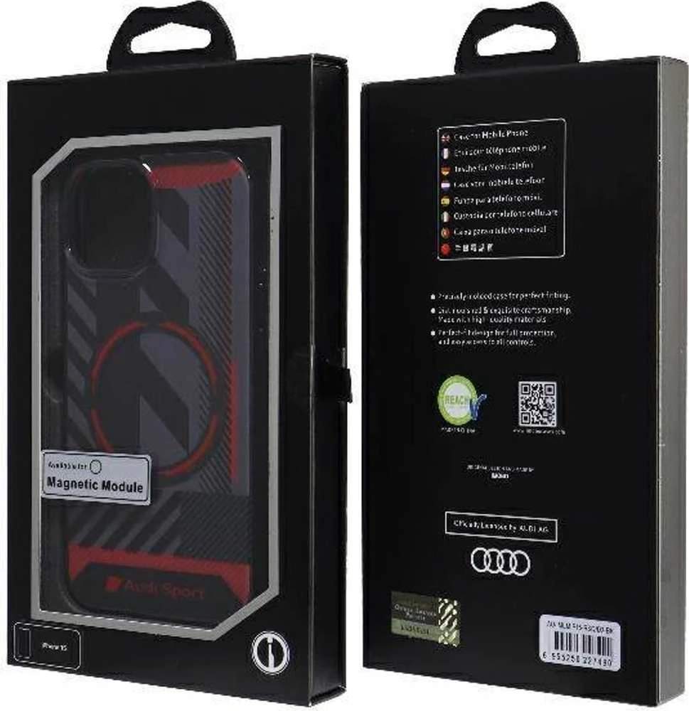 Apple iPhone 13 / 14 / 15 Audi dėklas IML Sport MagSafe Case (AU-IMLMIP15-RSQ/D2-BK) juodos spalvos