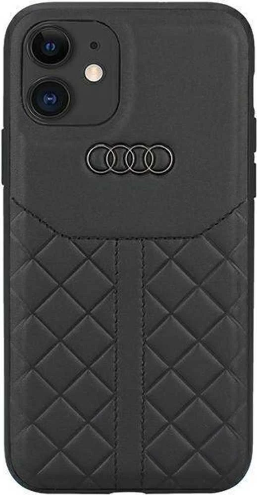 Audi Genuine Leather Apple iPhone 12 / 12 Pro 6.1″ juodos spalvos kietas dėklas AU-TPUPCIP12 P-Q8/D1-BK