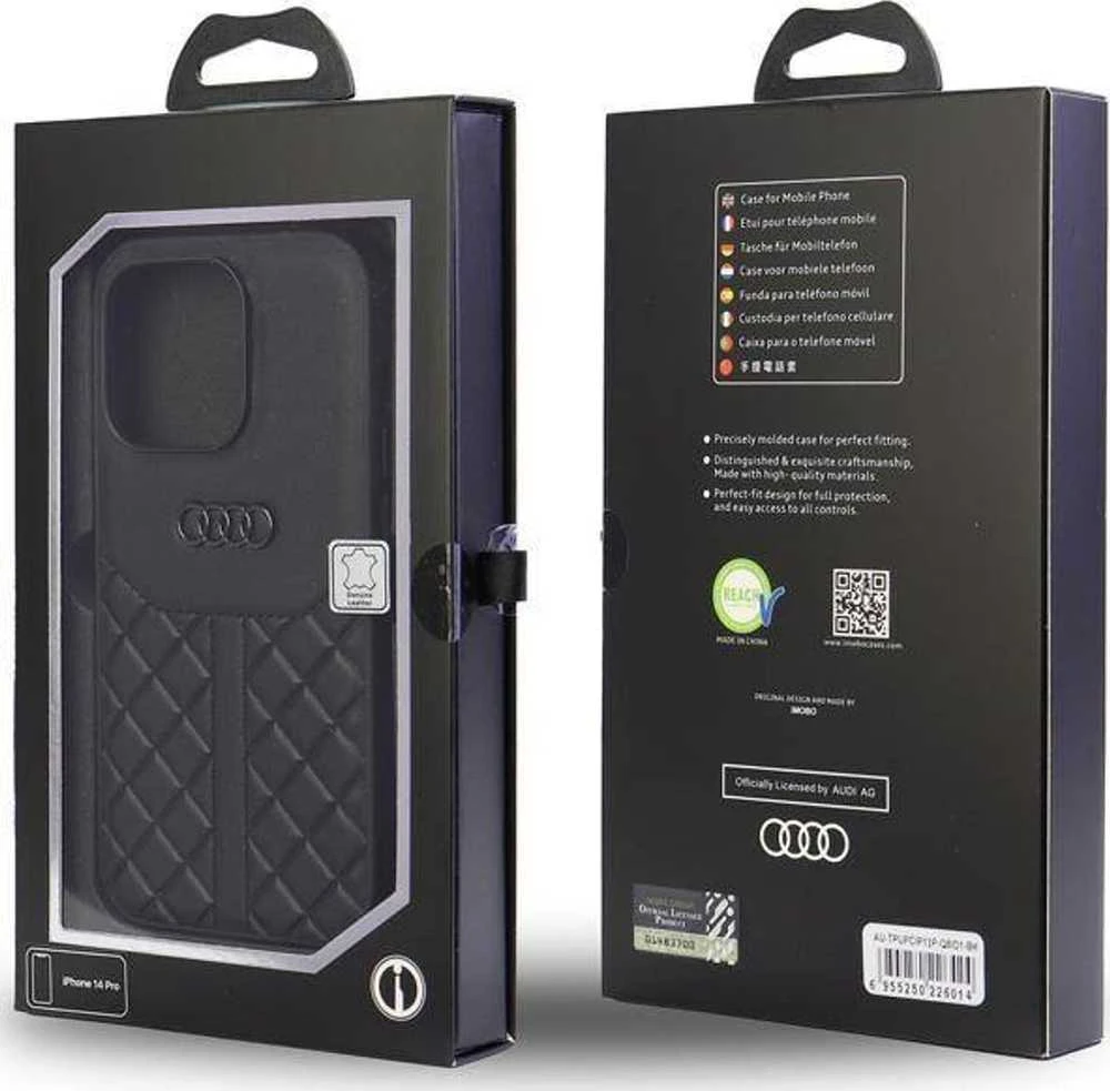 Audi Genuine Leather Apple iPhone 13 Pro / 13 6.1″ juodos spalvos kietas dėklas AU-TPUPCIP13 P-Q8/D1-BK