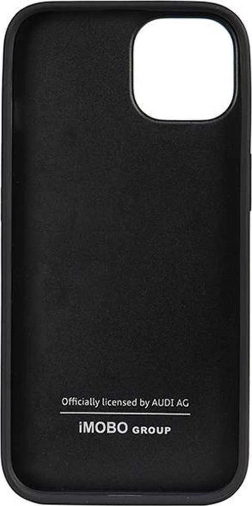 Audi Genuine Leather Apple iPhone 14 / 15 / 13 6.1″ juodos spalvos kietas dėklas AU-TPUPCIP14-Q8/D1-BK