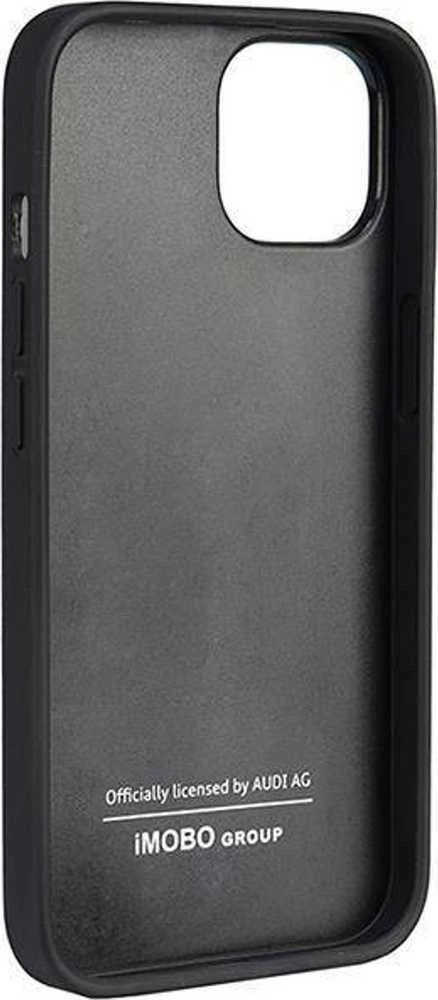 Audi Genuine Leather Apple iPhone 14 / 15 / 13 6.1″ juodos spalvos kietas dėklas AU-TPUPCIP14-Q8/D1-BK
