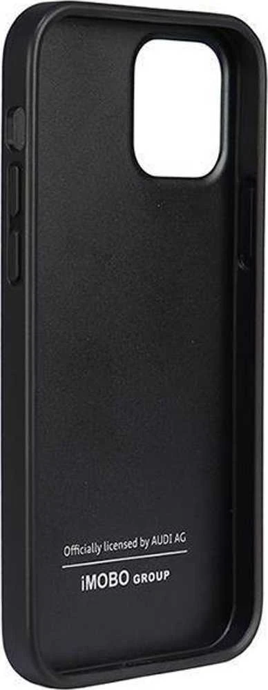 Audi Synthetic Leather Apple iPhone 12 / 12 Pro 6.1″ juodos spalvos kietas dėklas AU-TPUPCIP12 P-TT/D1-BK