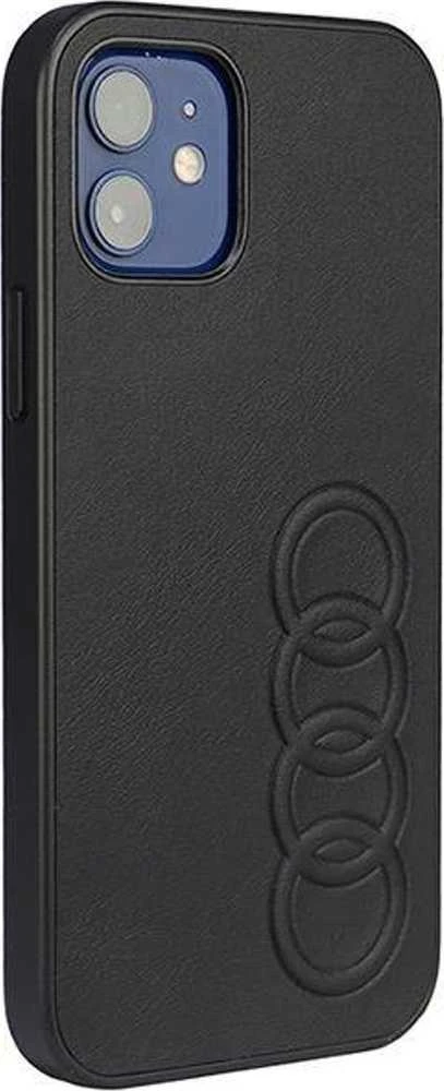 Audi Synthetic Leather Apple iPhone 12 / 12 Pro 6.1″ juodos spalvos kietas dėklas AU-TPUPCIP12 P-TT/D1-BK