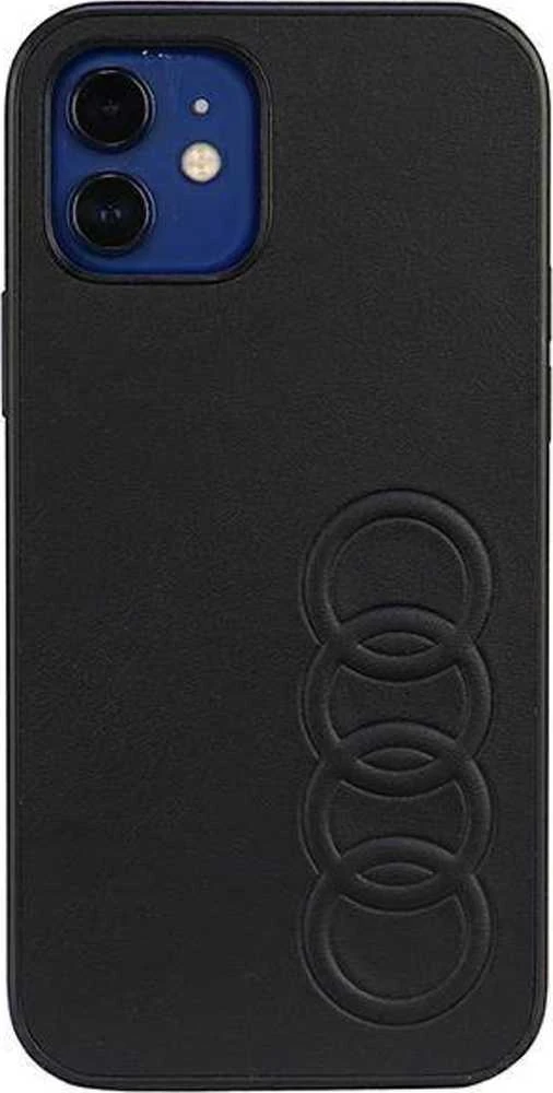 Audi Synthetic Leather Apple iPhone 12 / 12 Pro 6.1″ juodos spalvos kietas dėklas AU-TPUPCIP12 P-TT/D1-BK