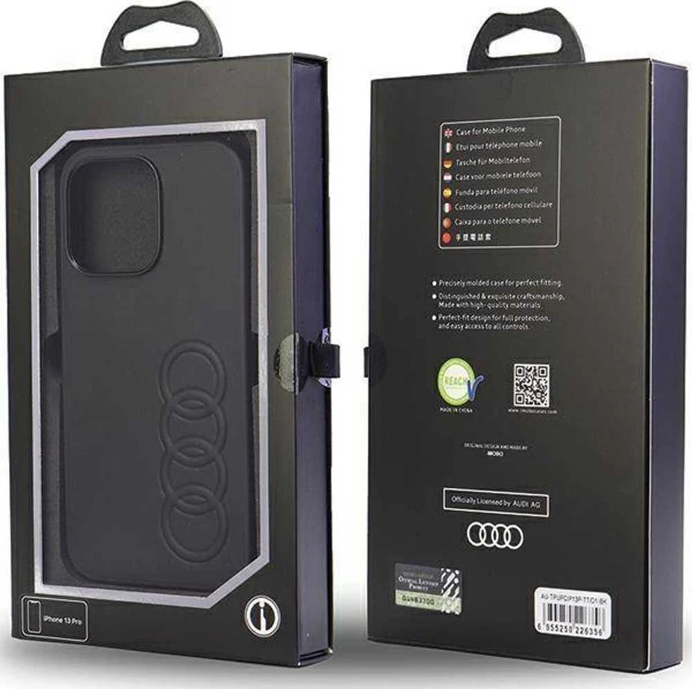 Audi Synthetic Leather Apple iPhone 13 Pro / 13 6.1″ juodos spalvos kietas dėklas AU-TPUPCIP13 P-TT/D1-BK