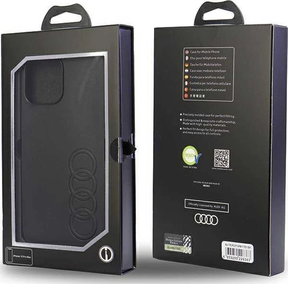 Audi Synthetic Leather Apple iPhone 13 Pro Max 6.7″ juodos spalvos kietas dėklas AU-TPUPCIP13 PM-TT/D1-BK