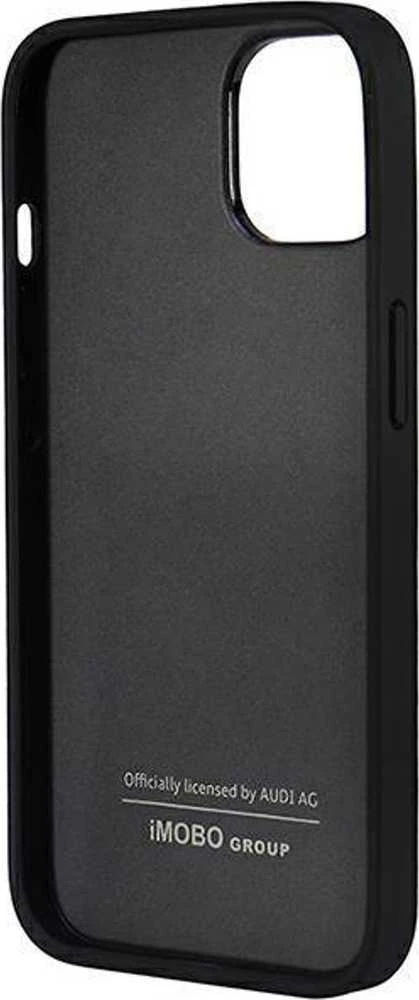 Audi Synthetic Leather Apple iPhone 14 / 15 / 13 6.1″ juodos spalvos kietas dėklas AU-TPUPCIP14-TT/D1-BK