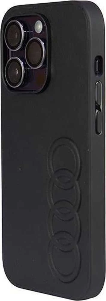 Audi Synthetic Leather Apple iPhone 14 Pro 6.1″ juodos spalvos kietas dėklas AU-TPUPCIP14P-TT/D1-BK