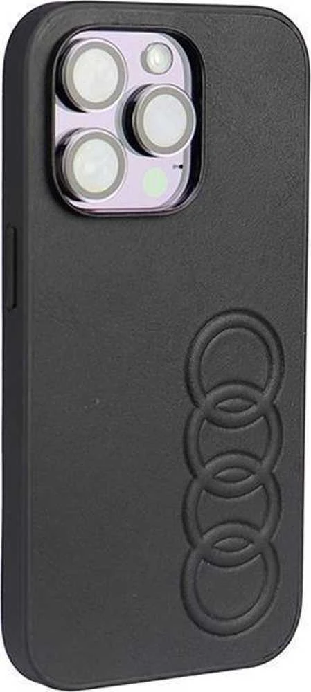 Audi Synthetic Leather Apple iPhone 14 Pro 6.1″ juodos spalvos kietas dėklas AU-TPUPCIP14P-TT/D1-BK