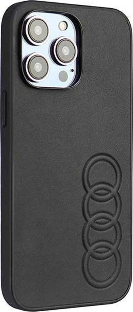 Audi Synthetic Leather Apple iPhone 14 Pro Max 6.7″ juodos spalvos kietas dėklas AU-TPUPCIP14PM-TT/D1-BK