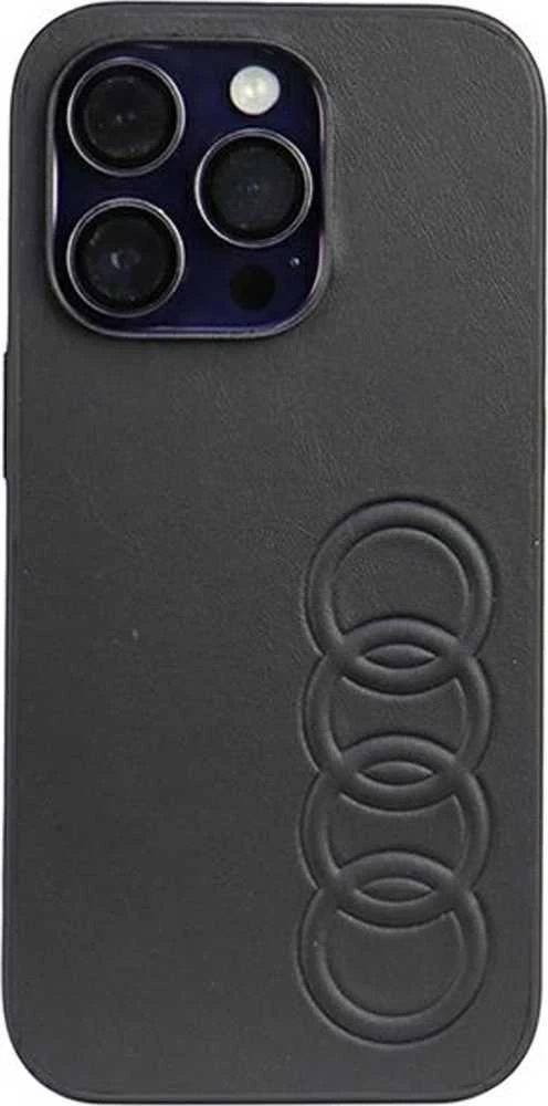 Audi Synthetic Leather Apple iPhone 14 Pro Max 6.7″ juodos spalvos kietas dėklas AU-TPUPCIP14PM-TT/D1-BK