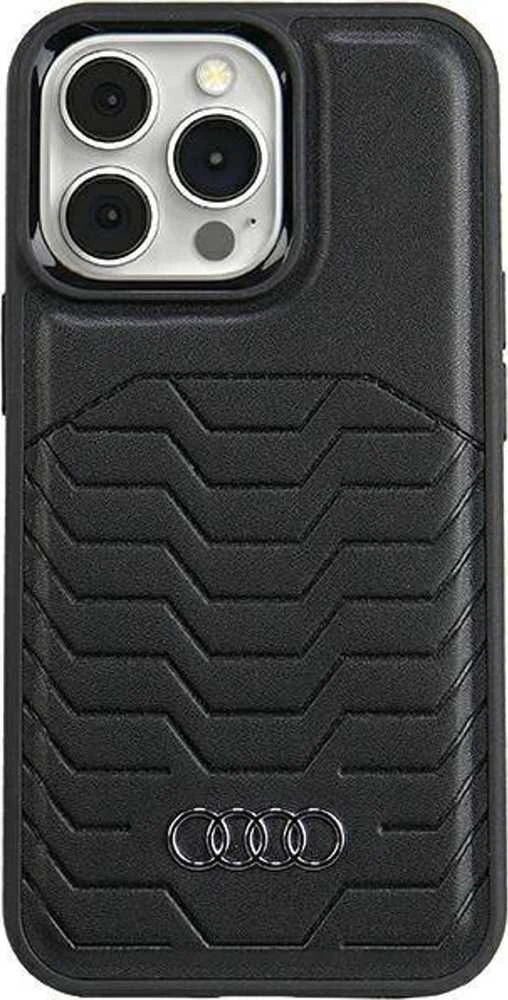Audi Synthetic Leather MagSafe Apple iPhone 15 Pro 6.1″ juodos spalvos kietas dėklas AU-TPUPCMIP15P-GT/D3-BK
