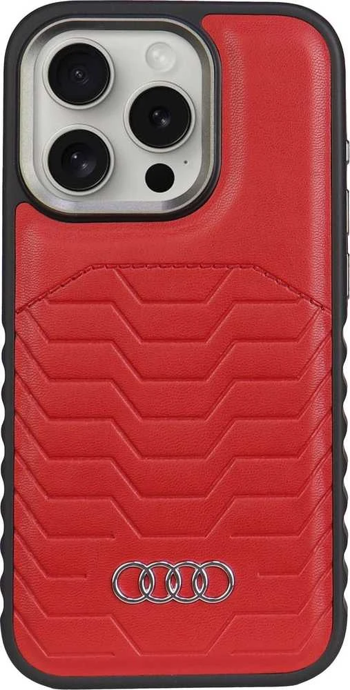 Audi Synthetic Leather MagSafe Apple iPhone 14 Pro 6.1″ red kietas dėklas AU-TPUPCMIP14P-GT/D3-RD