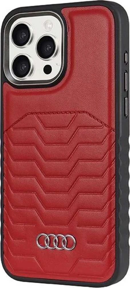 Audi Synthetic Leather MagSafe Apple iPhone 15 Pro 6.1″ red kietas dėklas AU-TPUPCMIP15P-GT/D3-RD