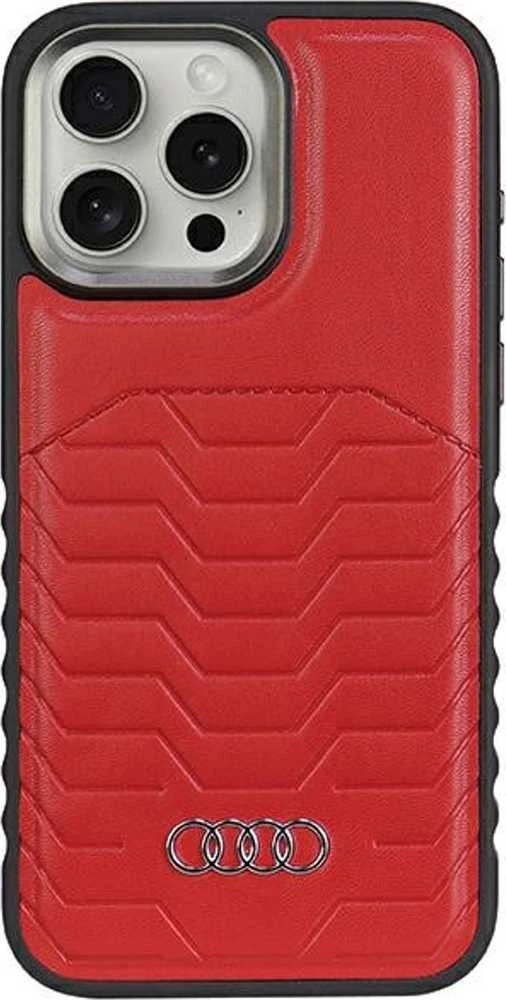 Audi Synthetic Leather MagSafe Apple iPhone 15 Pro 6.1″ red kietas dėklas AU-TPUPCMIP15P-GT/D3-RD