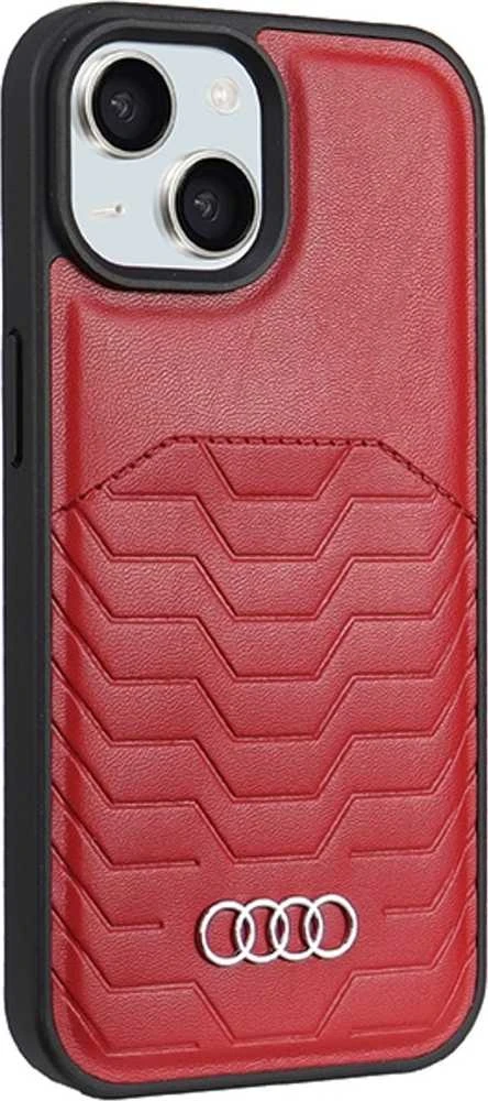 Audi Synthetic Leather MagSafe Apple iPhone 15 / 14 / 13 6.1″ red kietas dėklas AU-TPUPCMIP15-GT/D3-RD