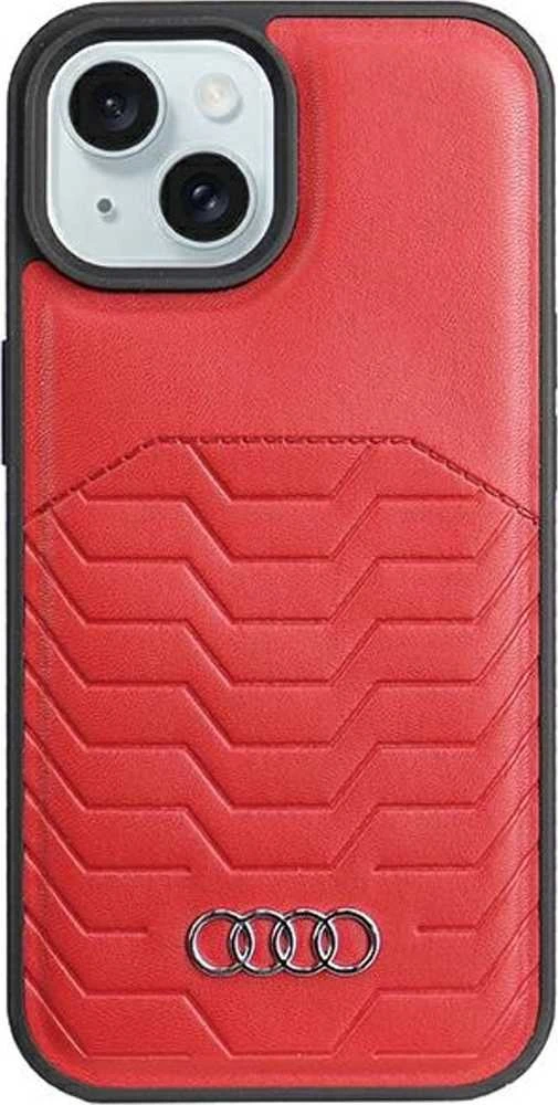 Audi Synthetic Leather MagSafe Apple iPhone 15 / 14 / 13 6.1″ red kietas dėklas AU-TPUPCMIP15-GT/D3-RD