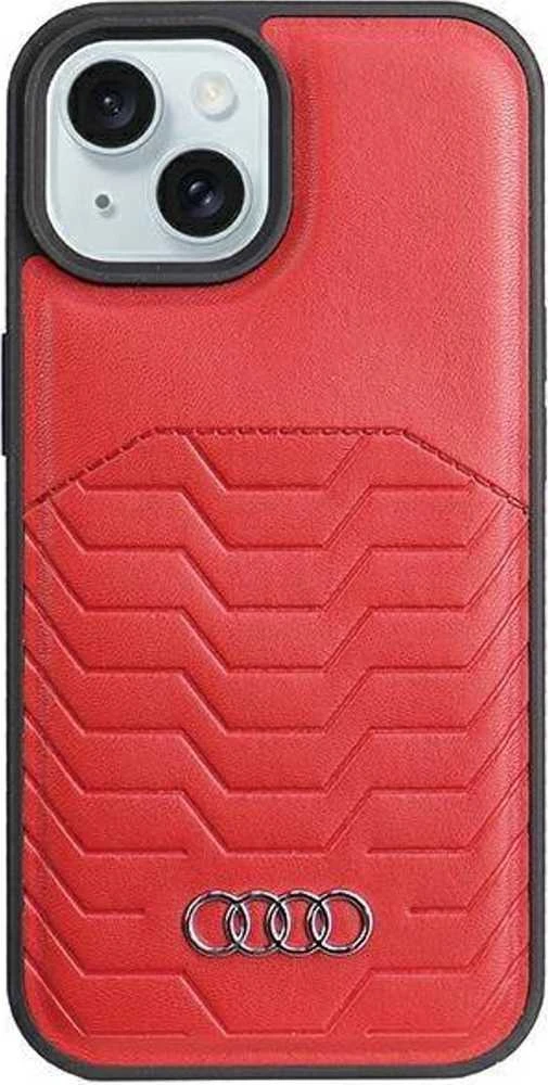 Audi Synthetic Leather MagSafe Apple iPhone 15 Plus / 14 Plus 6.7″ red kietas dėklas AU-TPUPCMIP15M-GT/