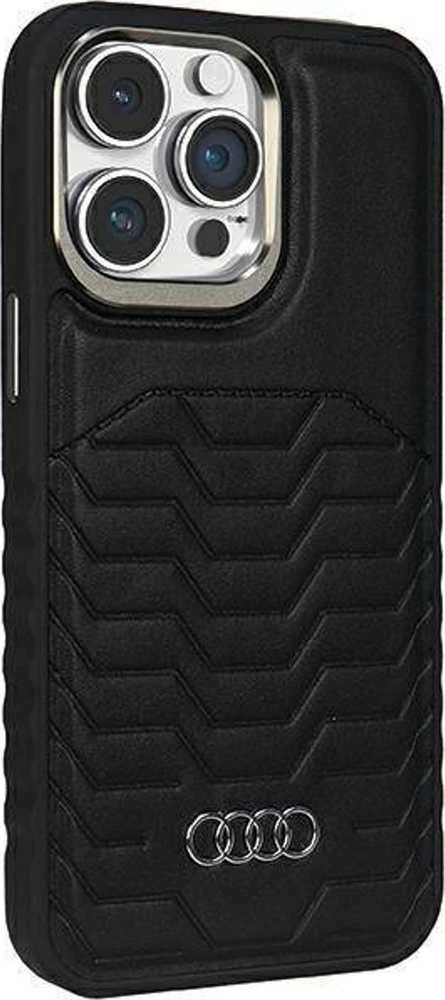 Audi Synthetic Leather MagSafe Apple iPhone 14 Pro 6.1″ juodos spalvos kietas dėklas AU-TPUPCMIP14P-GT/D3-BK