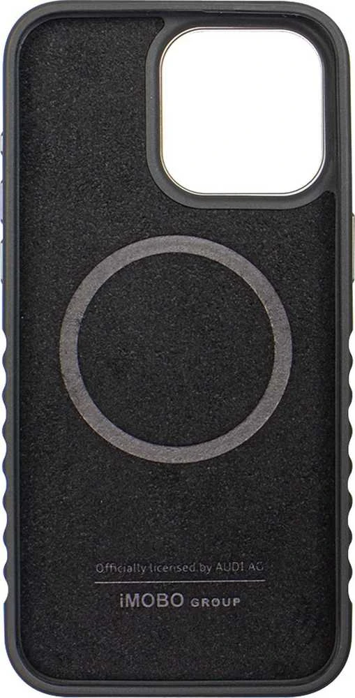 Audi Synthetic Leather MagSafe Apple iPhone 15 Plus / 14 Plus 6.7″ juodos spalvos kietas dėklas AU-TPUPCMIP15M-GT/