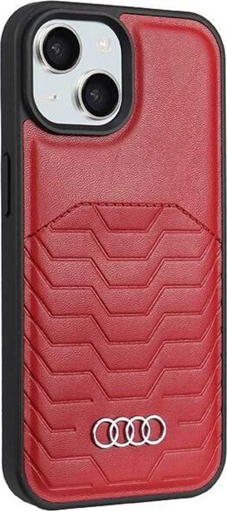 Audi Synthetic Leather MagSafe Apple iPhone 15 Plus / 14 Plus 6.7″ red kietas dėklas AU-TPUPCMIP15M-GT/