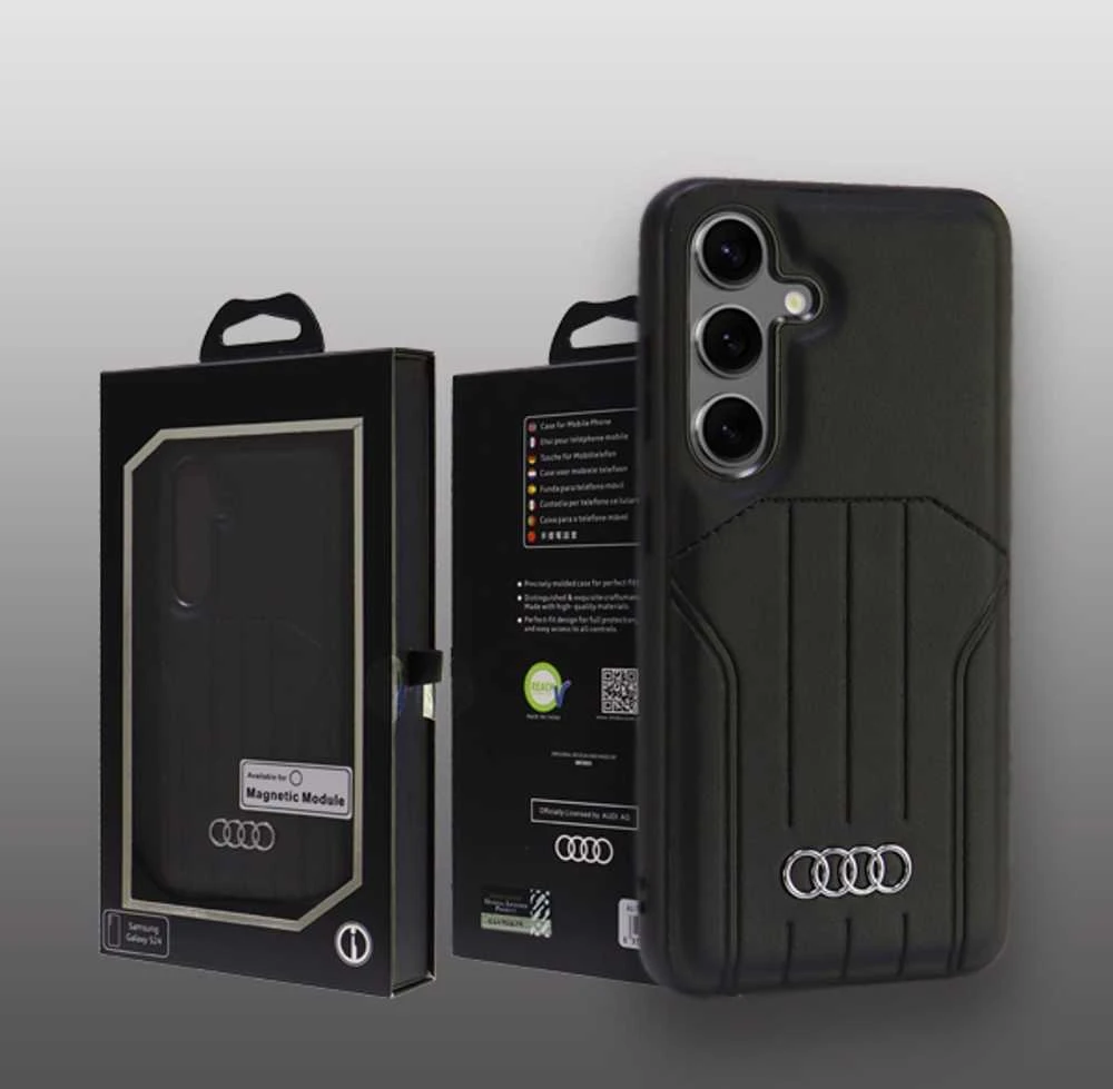 Audi Synthetic Leather MagSafe S24 S921 juodos spalvos kietas dėklas AU-TPUPCMS24-Q5/D1-BK