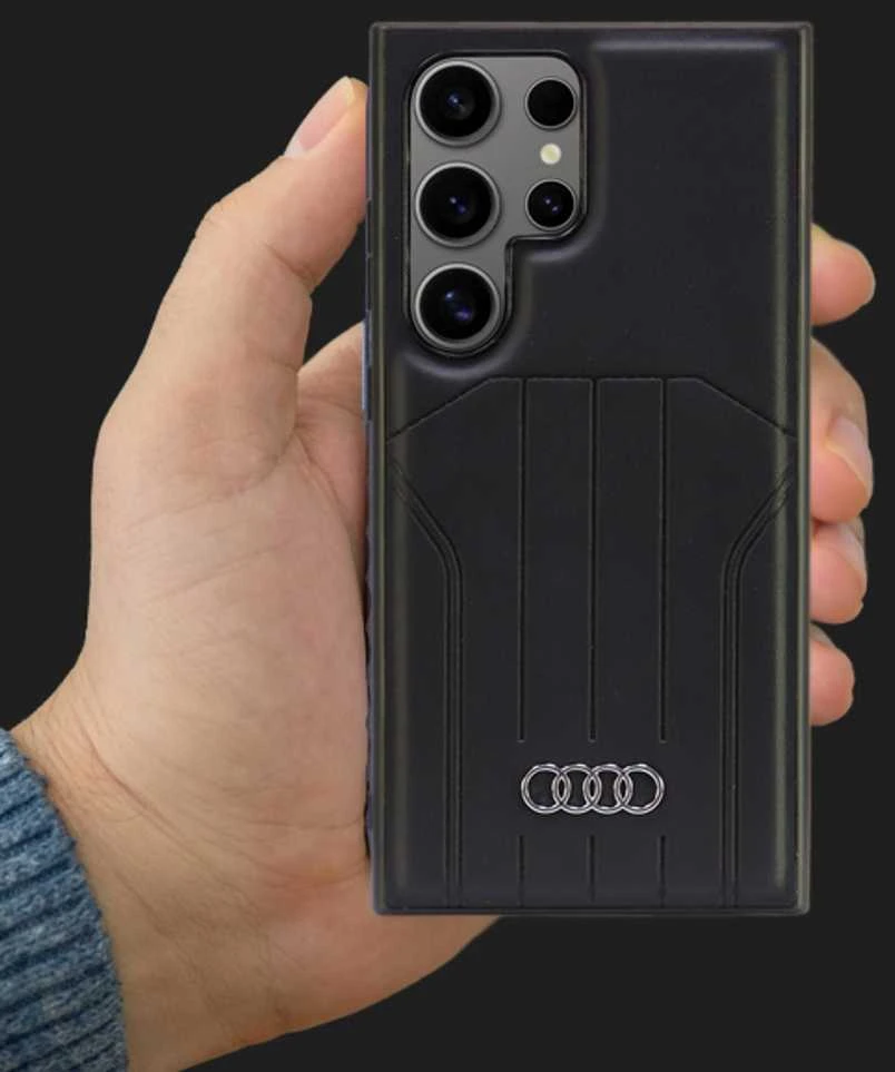 Audi Synthetic Leather MagSafe S24 Ultra S928 juodos spalvos kietas dėklas AU-TPUPCMS24U-Q5/D1-BK