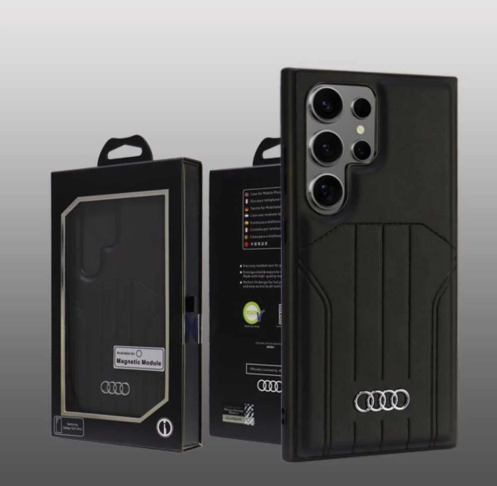 Audi Synthetic Leather MagSafe S24 Ultra S928 juodos spalvos kietas dėklas AU-TPUPCMS24U-Q5/D1-BK