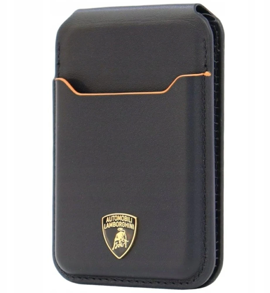 Dėklas Audi Lamborghini D1 Genuine Leather MagSafe mobile phone wallet - juodas and oranžinis