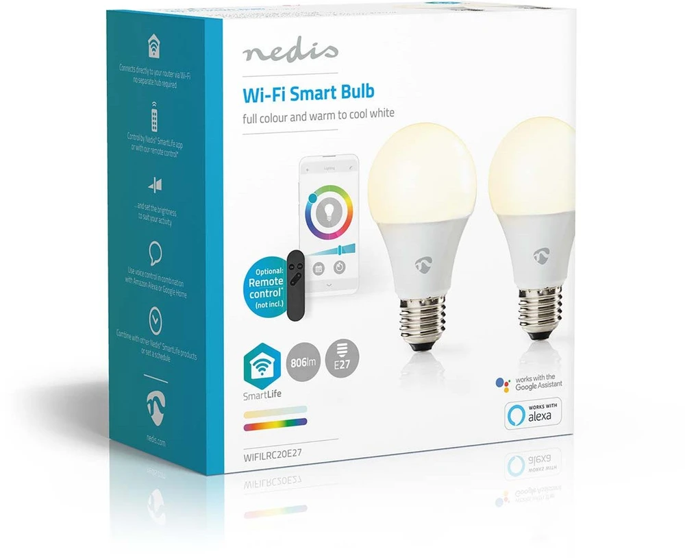 „Nedis WIFILRC20E27 Smartlife RGB E27“ 9 W LED lemputės, 2 vnt. pakuotėje