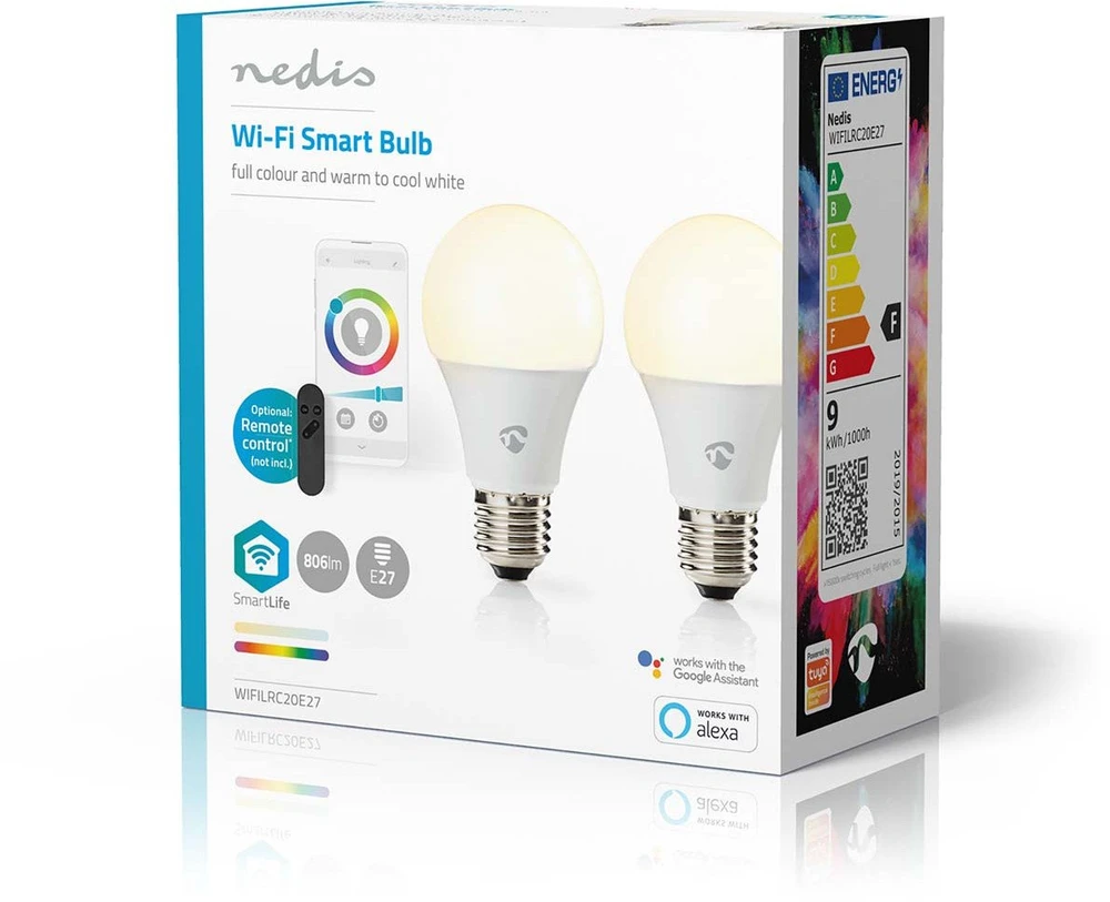 „Nedis WIFILRC20E27 Smartlife RGB E27“ 9 W LED lemputės, 2 vnt. pakuotėje