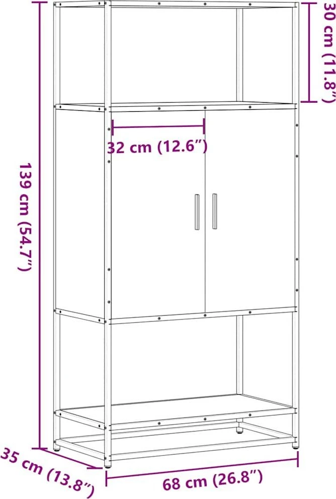 Highboard Pilka Sonoma 68x35x139 cm Mediena ir metalas