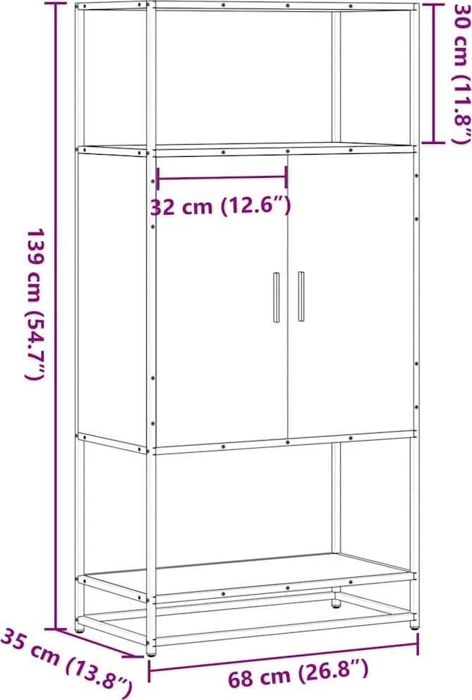 aukšta lenta Sonoma ąžuolas 68x35x139 cm Mediena ir metalas