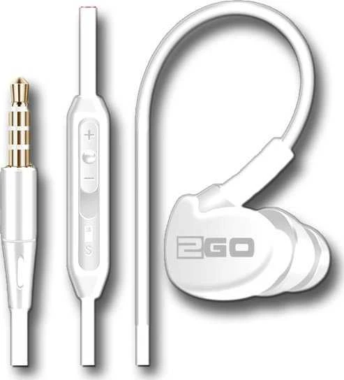 2GO In-Ear Sport-Ausinės "Active 1" su laidu, baltos spalvos