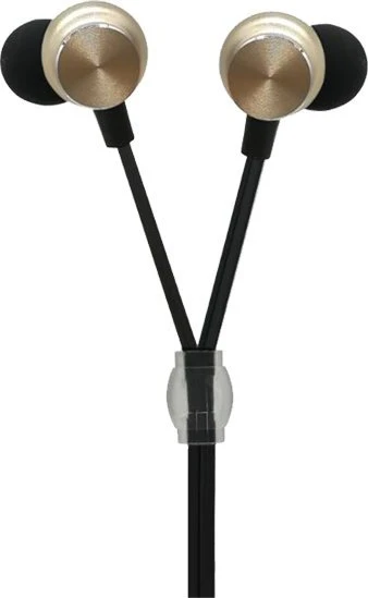 Auksinės in-ear ausinės su skaidriu laido fiksatoriumi