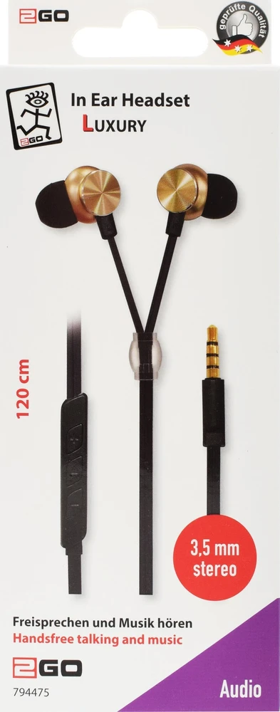 2GO In-Ear Stereo-Ausinės "Luxury" - auksinės spalvos, Zipper-Style