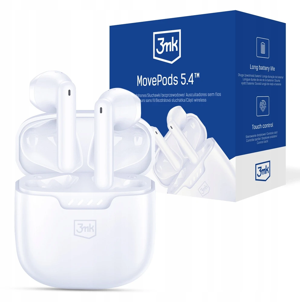 Ausinės TWS 3MK Movepods Bluetooth 5.4 baltos spalvos