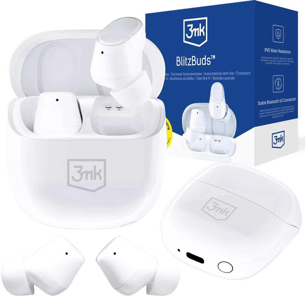 Ausinės 3mk BlitzBuds BT 6.0 balta
