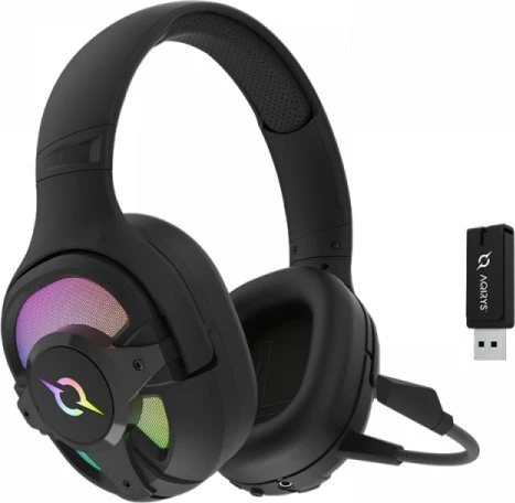 Aqirys Ara juodos žaidimų ausinės su RGB apšvietimu