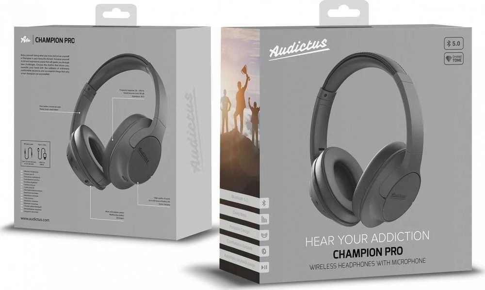 Audictus Ausinės Champion Pro Belaidės, Ant ausų uždedamos, Mikrofonas, Bluetooth, Belaidės, Juodas