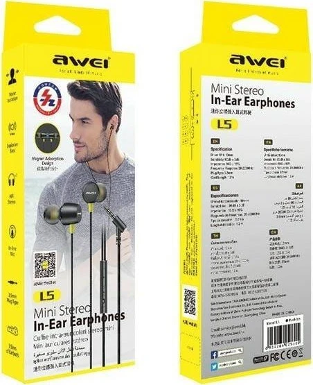 AWEI L5 stereo ausinės 3.5mm jack/juodos spalvos
