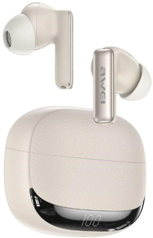 Belaidės Ausinės AWEI TA19 ANC Bluetooth 6.0 TWS + įkrovimo dėklas beige