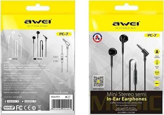 AWEI PC-7 stereo ausinės 3.5mm jack juodas