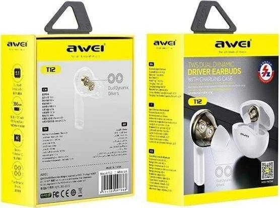 AWEI T12TWS Bluetooth sports ausinės baltos spalvos