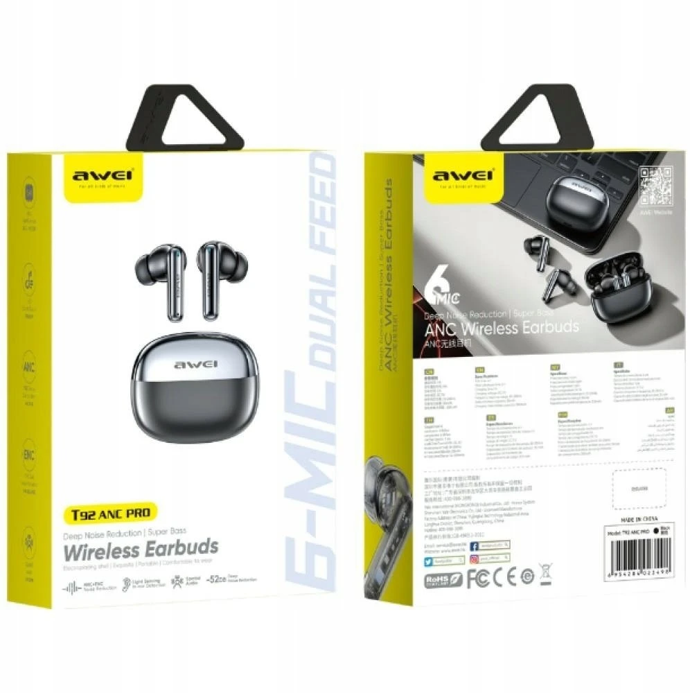 Awei Belaidės ausinės T92 ANC Pro with a charging dock juodos spalvos