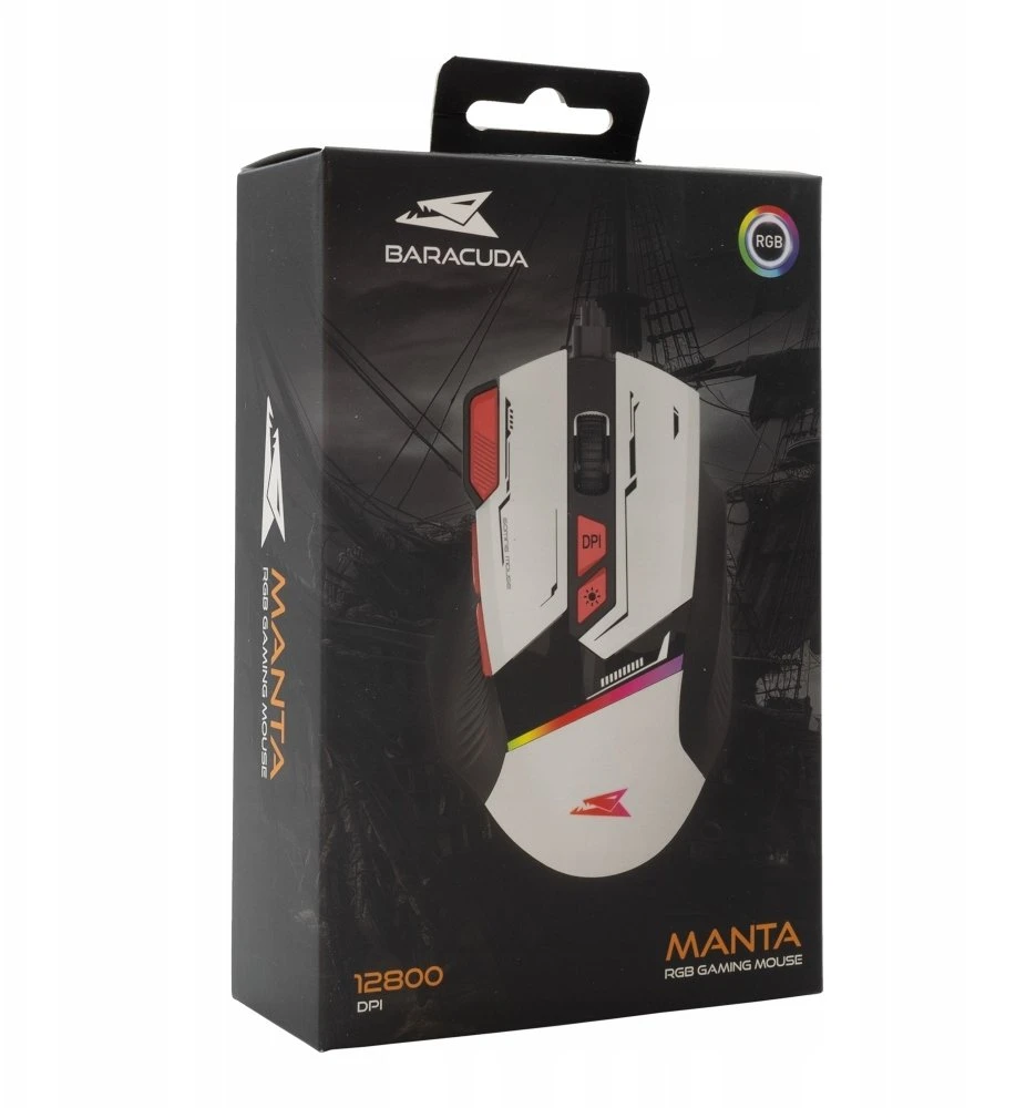Baracuda žaidimų pelė MANTA, 8D, 12800 dpi, baltos spalvos (BGM-042)