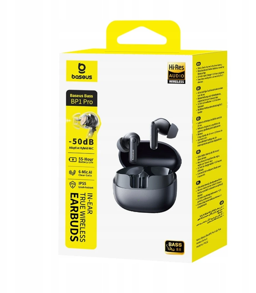 Baseus Belaidės Bluetooth 6.0 ausinės Bass BP1 Pro su triukšmo slopinimu ir įkrovimo dėklu, juodos