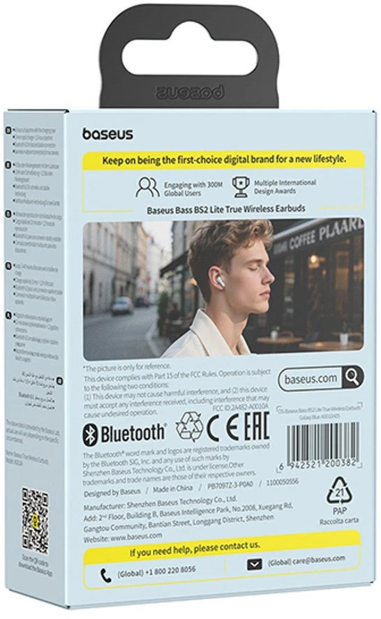 Įstatomos į ausis (į ausis įkišamos tipo) ausinės Baseus Bass BS2 Lite TWS - mėlyna
