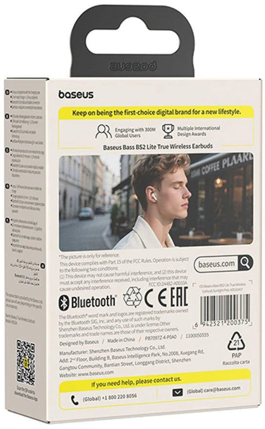 Baseus Ausinės belaidės Įstatomos į ausis (į ausis įkišamos tipo) ausinės Bass BS2 Lite TWS - rožinė
